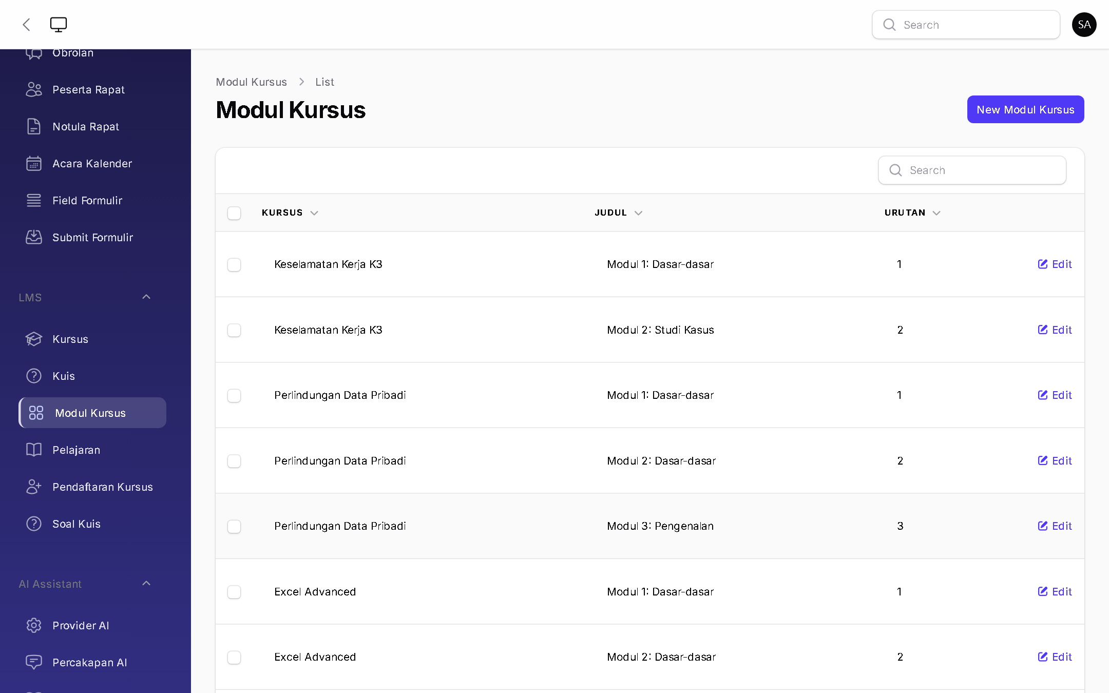 Modul Kursus - BizOS