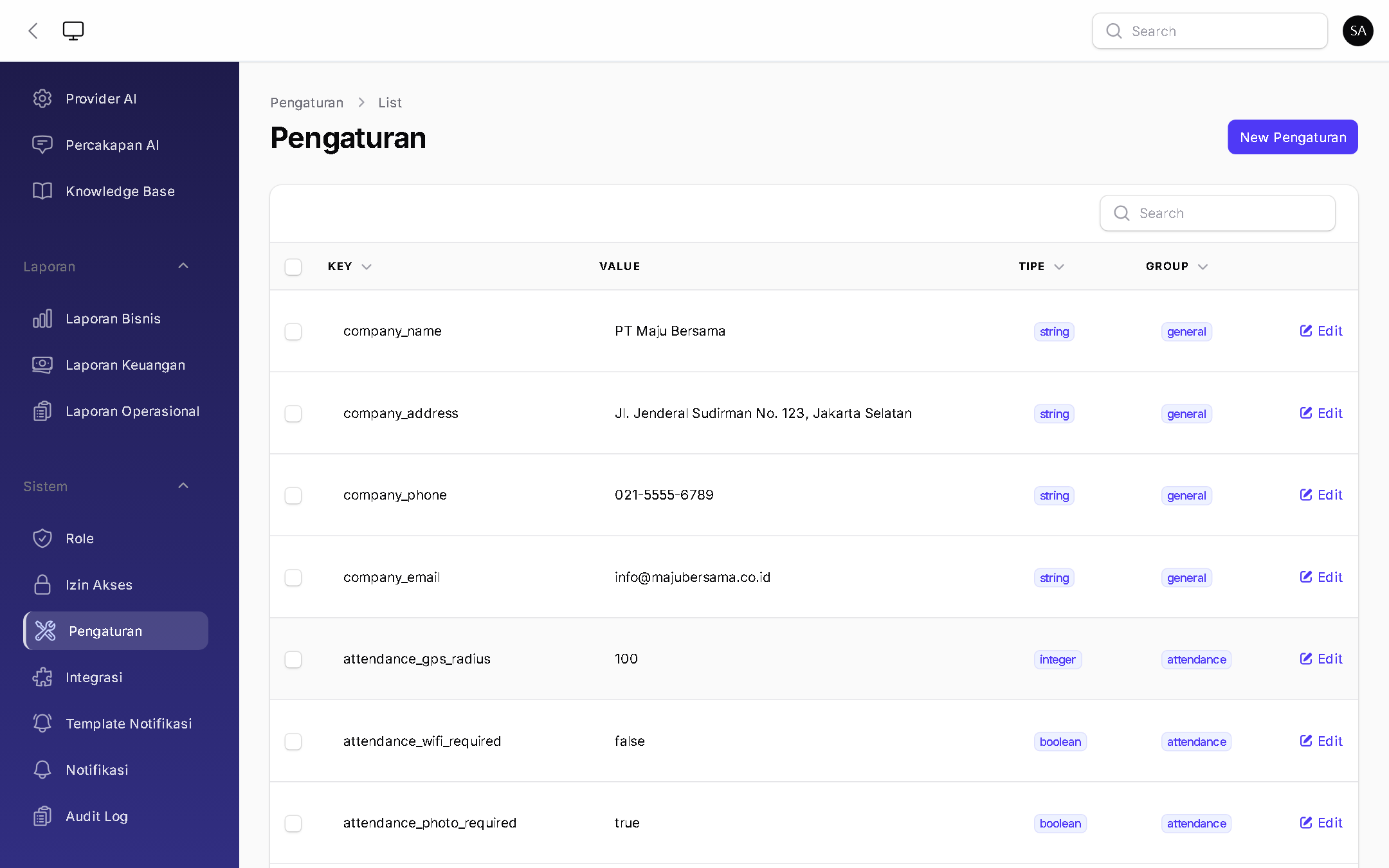 Pengaturan Sistem - BizOS