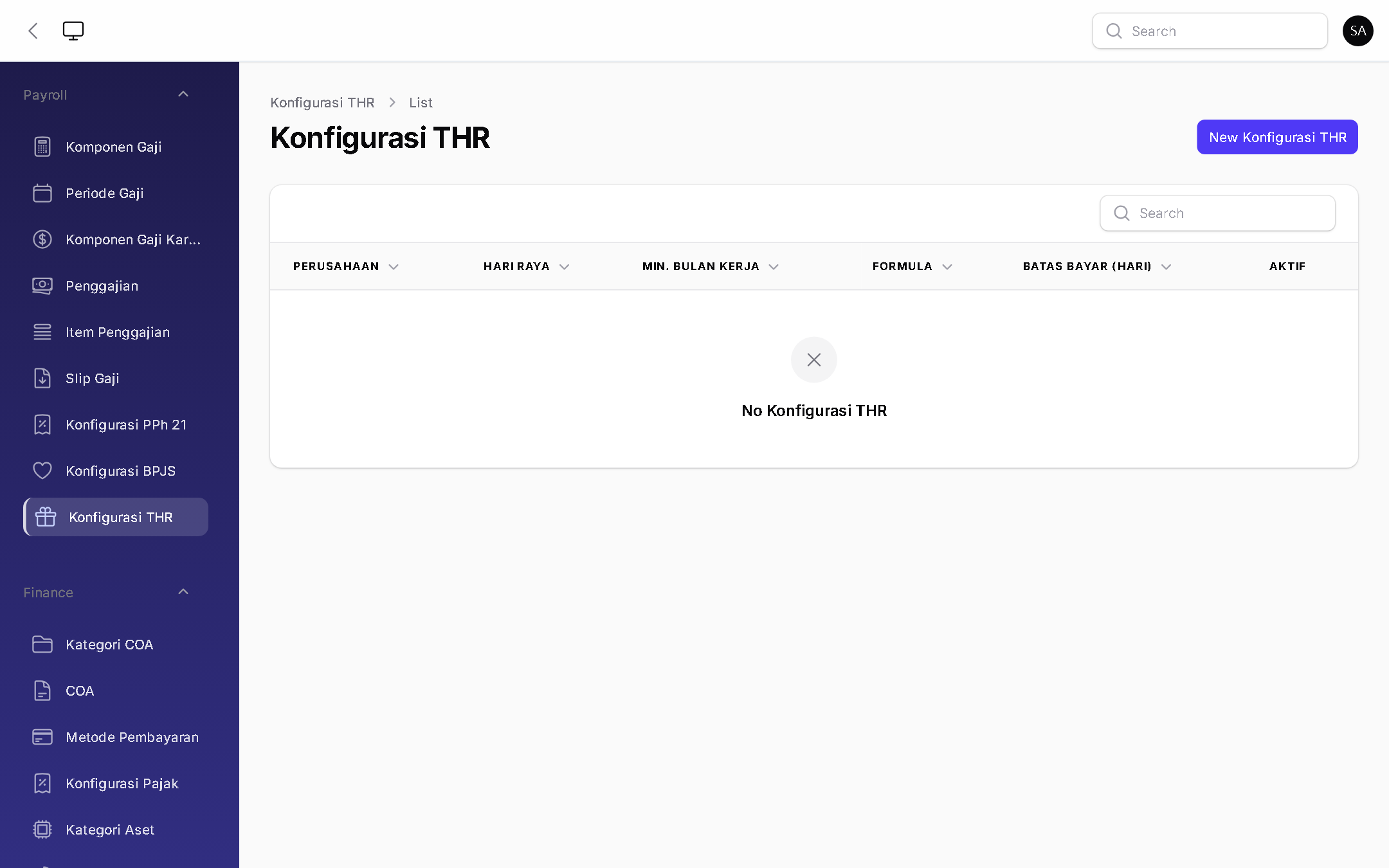 Konfigurasi THR - BizOS