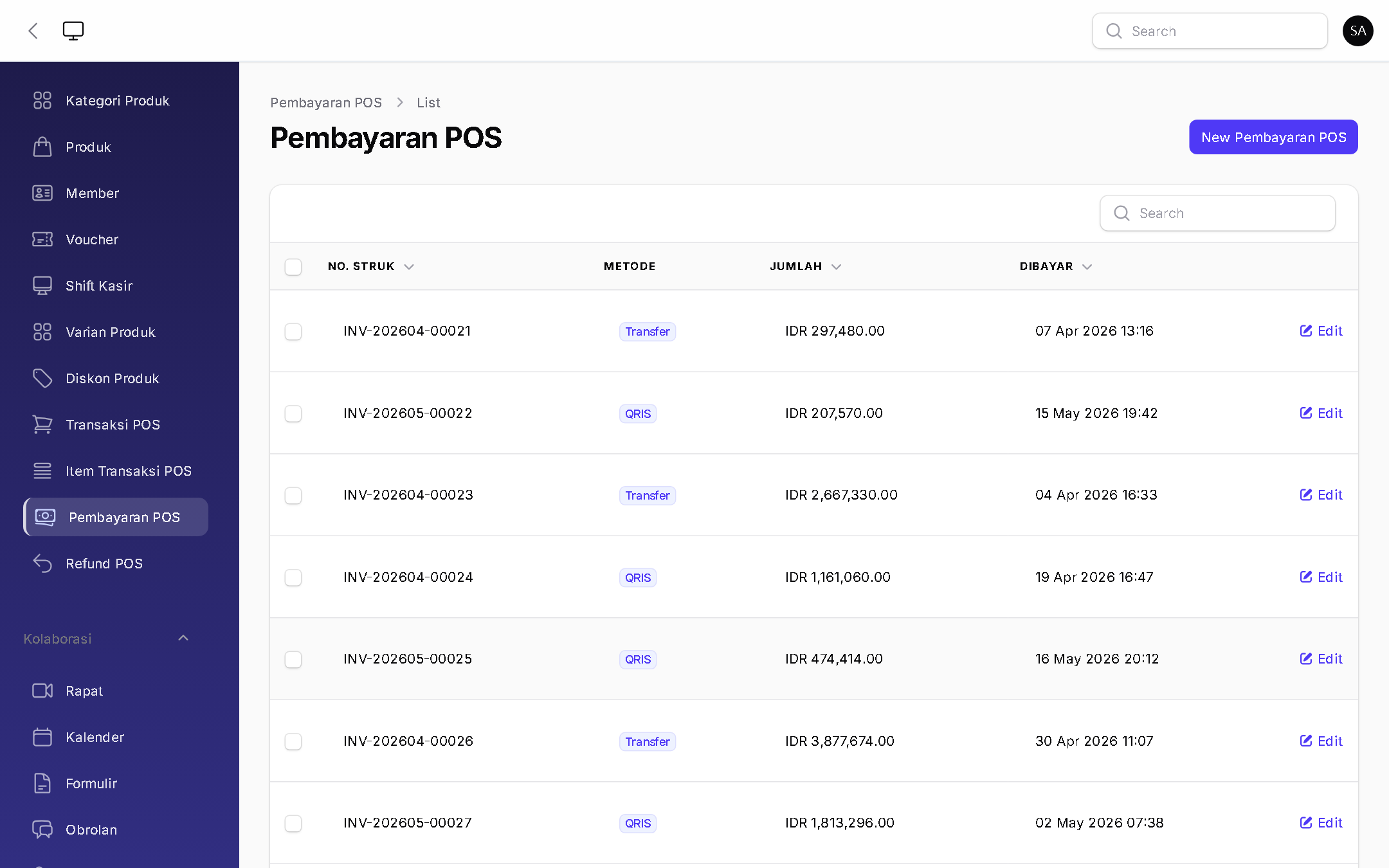 Pembayaran POS - BizOS